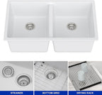 Dcolora 33 Inch Double Bowl Undermount Kitchen Sink White Deep Double Basin - Image 7