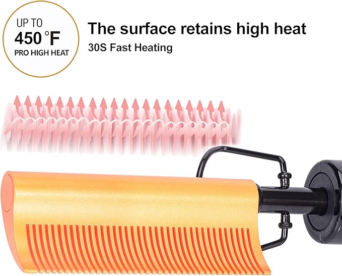 DAN Technology Curved Ceramic Hair Straightener and Heat Press Comb, 450°F Dual Voltage for Natural Black Hair, Portable for Travel & Home
