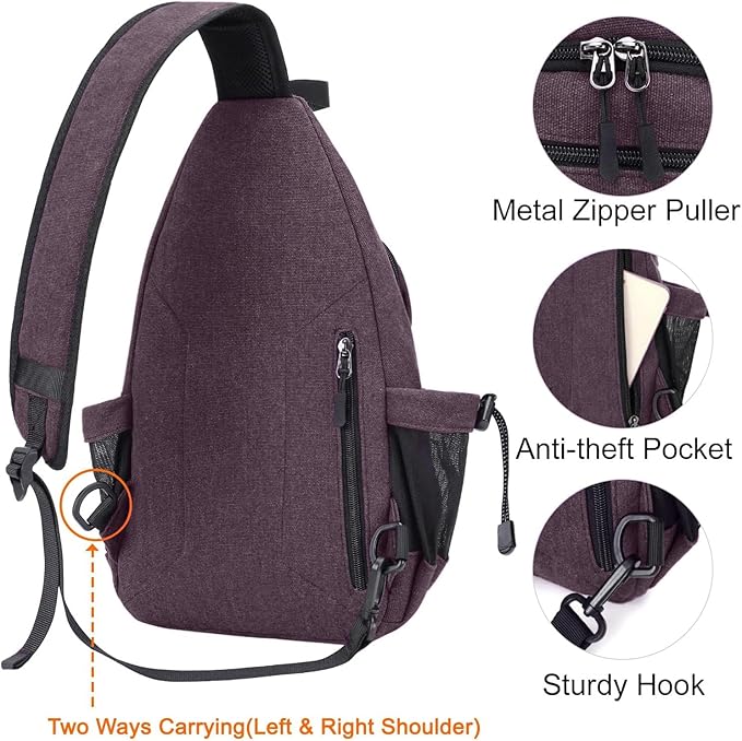 MOSISO Sling Backpack, Canvas Crossbody Hiking Daypack Bag - Image 5