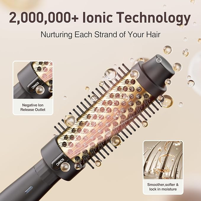 Thermal Brush 1.5", Hair Curling Brush, 30s Fast Heated Round Brushes for Blowout Look, Negative Ion Tech, 2 Temp Settings, Less Damage, Universal Voltage for Travel, Easy to Use for Women, Gold