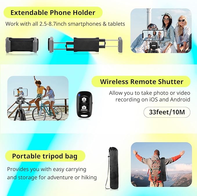 Sensyne 64" Camera Tripod Stand, Versatile Phone & iPad Tripod - Image 5