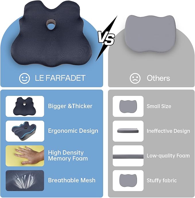 Seat Cushion, X-Large Memory Foam Office Chair Cushion, - Image 6