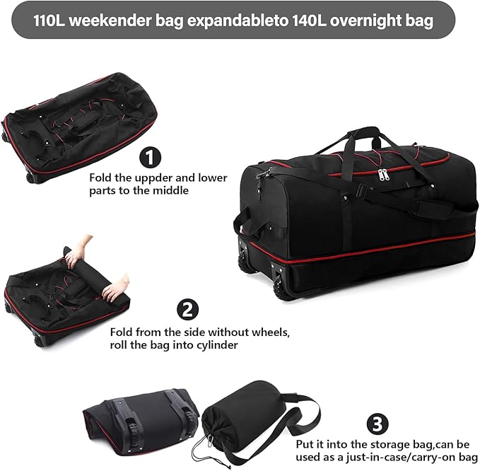 Rolling Duffle Bag with Wheels, 110L/140L Expandable Soft-Sided Foldable Duffle - Image 5