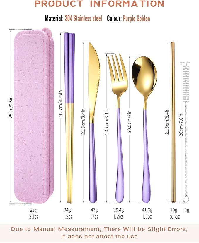 AARAINBOW 6 Pieces 18/8 Stainless Steel Flatware Set Portable Reusable Cutlery - Image 2