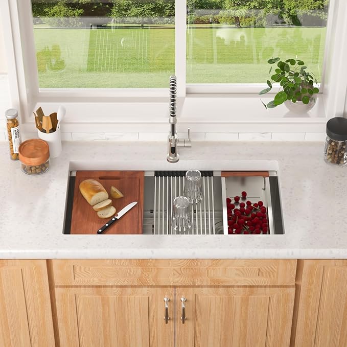 Lordear 36 Inch Undermount Kitchen Sink Double Bowl Stainless Steel Kitchen - Image 2