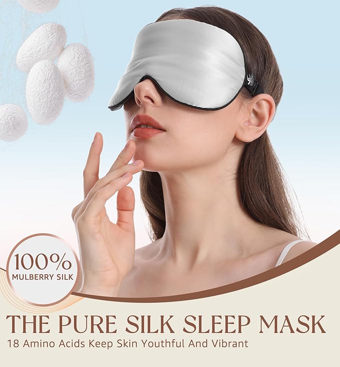 HiRui Silk Sleep Mask, 100% Natural Mulberry Silk of Double-Sided & - Image 3