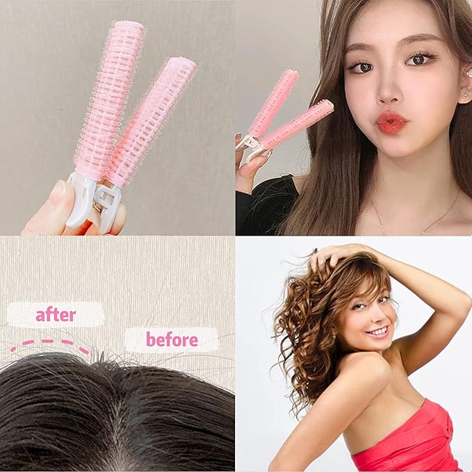 4PCS Pink Hair Rollers with Clip Volumizing Hair Root Clips Bangs Curler DIY Styling Accessories Tool Portable Volume Clip Self Grip Volume Hair Root, Care Styling Tools and Appliances