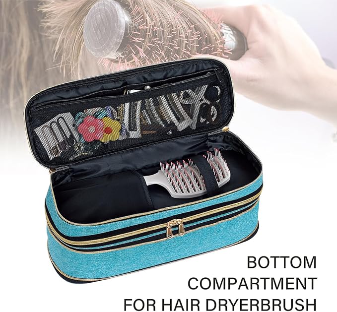 Hair Dryer Travel Carrying Case, Curling Iron Storage Bag, Slim Expandable Handheld Dual-Layer Travel Storage Bag for Dryer/Hair Tool Organizer/Style Organizer