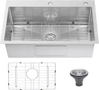 Drop In Kitchen Sink 33x22", 18 Gauge Stainless Steel Sink, 3D Embossed Surface by Beleeb