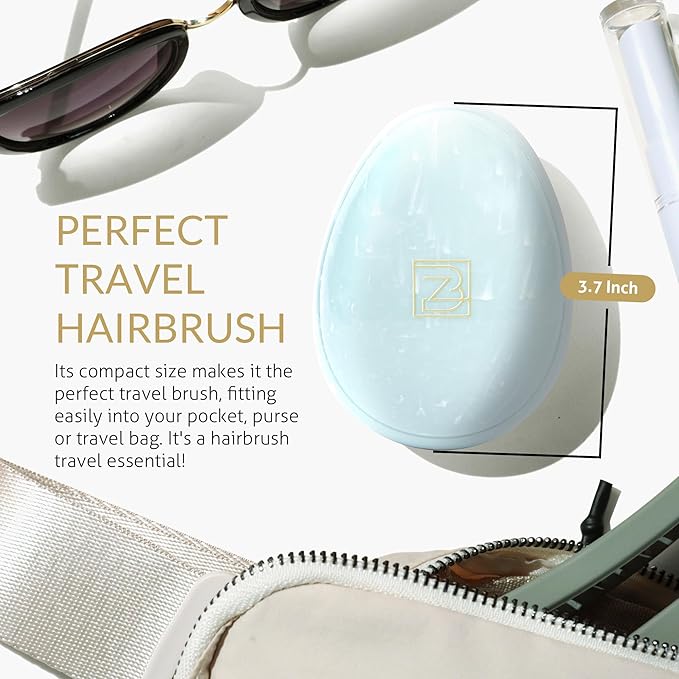 Travel Hairbrush - Mini Hair Detangler for Women Teens Kids - Sensory Scalp Massager - Small Portable Comb - Thick, Curly, Straight, Wet, Dry - Compact Detangler - Purse Essentials
