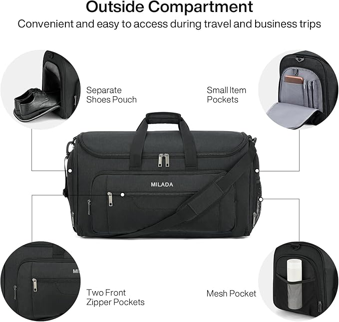 MILADA Convertible 2-in-1 Garment Duffel Weekender Bag Carry On Garment Bags - Image 4