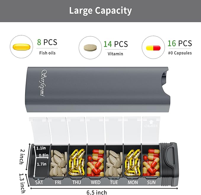 Metal Weekly Pill Organizer, Serfeymi Aluminum Daily Pill Box, 7 Day Pill Case - Image 6