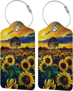 2-Pcs Beautiful Sunflower Leather Luggage Tags by SNAPMADE