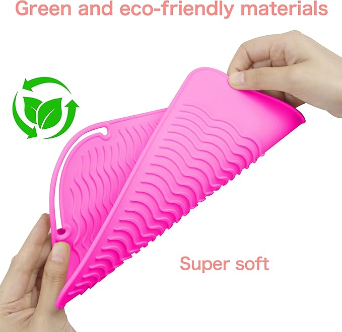 Heysam Silicone Heat Resistant Mat for Flat Iron Hair Straightener Pad, Travel Portable Curling Iron Pad, Non-Slip Vanity Mat for Hair Tools, Size 9"x6.5", Rose Red