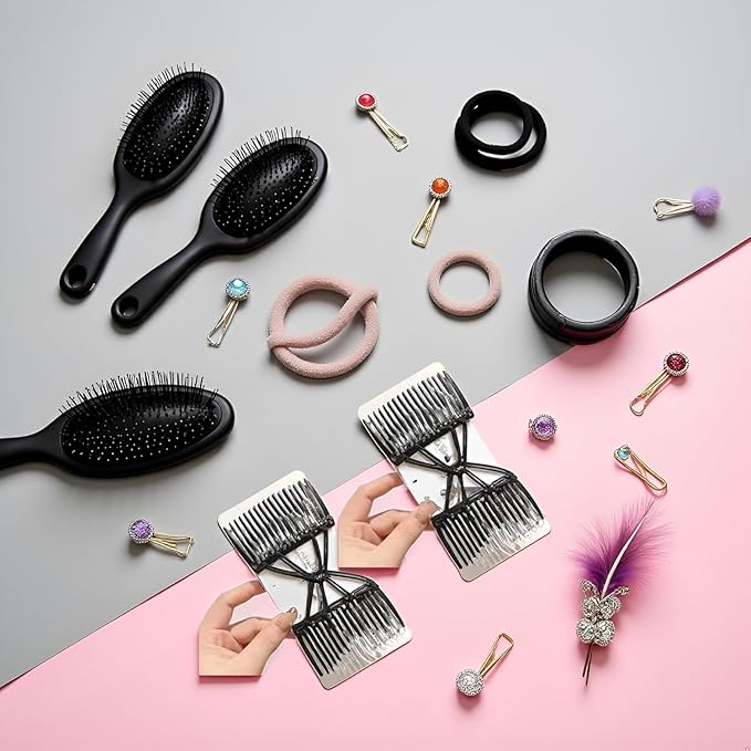 2Pcs Black Adjustable Elastic Hair Comb,Stretchy Double Comb Hair Clip,No Crease Hair Pins Double Slides Hairpins Combs Women Hairs Styling Accessories Hairs Care Styling Tools and Appliances