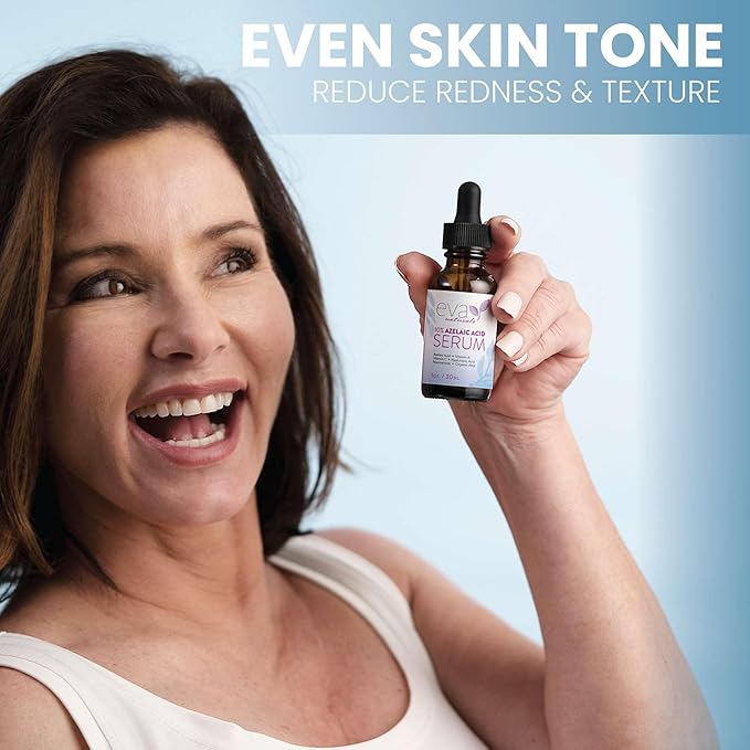 Eva Naturals Azelaic Acid Skincare Serum for Face – Facial Treatment with Niacinamide & Hyaluronic Acid Formula for Redness Soothing, Acne Breakouts, Uneven Skin Texture, Fragrance Free (1 Fl Oz)