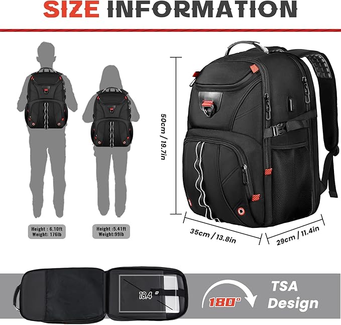 Extra Large Travel Laptop Backpack, 18.4 inch XXXL Gaming Backpack, TSA - Image 2
