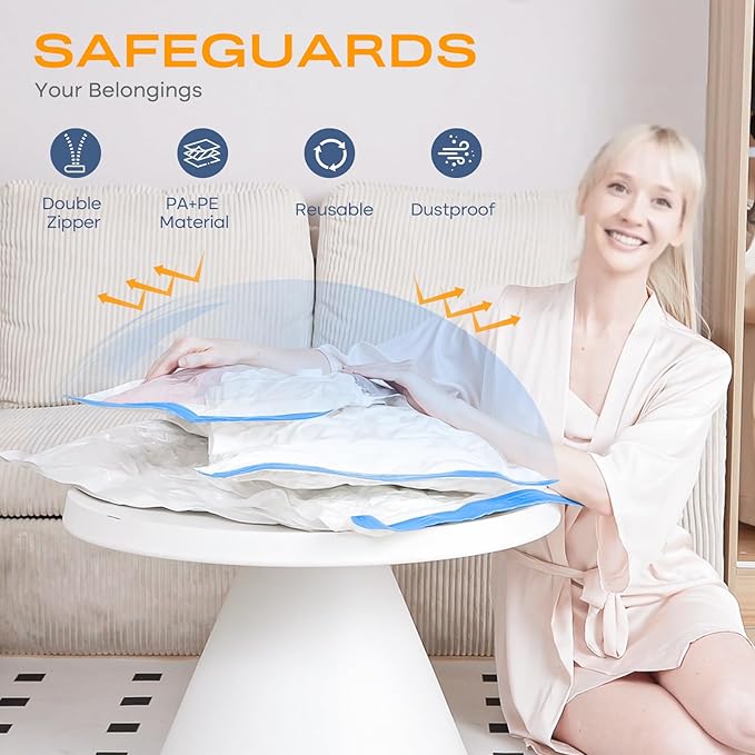 Vacuum Storage Bags for Clothing, 8 Pack Vacuum Seal Bags for Clothes, - Image 3