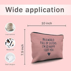 Nogrit Sister Makeup Bag - Birthday and Long Distance Friendship Gift - Small Cosmetic Bag for Purse