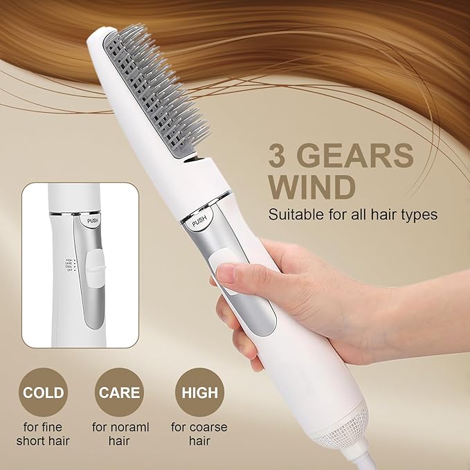 Dual Voltage Hair Dryer Brush, Travel Hot Air Brush Mini, Blow Dryer Ionic Straightener Curler Styler Blowout Hair Tools