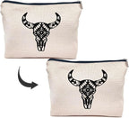 IWXYI Western Gifts Makeup Bag - Longhorn Skull Cosmetic Bags, Cow Skull Makeup Bags, Women's Cowgirl Gifts