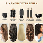 6 in 1 Hair Dryer Brush, Foldable Blow Dryer Brush with Wrap Curler, Detachable Air Hair Styler Curling, Drying,Volumizing, Straightening, Negative Ionic Hair Dryer with Diffuser, Hair Styling Tools