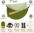 Camping Hammock with Net, Portable Lightweight Double Hammocks with Tree Straps - Image 2