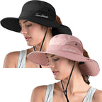 ZOORON Women's Ponytail Safari Sun Hat, Wide Brim UV Protection Outdoor Bucket by ZOORON