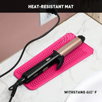 ZAXOP 2 Pack Heat Resistant Silicone Mat Pouch for Flat Iron, Curling Iron,Hair Straightener,Hair Curling Wands,Hot Hair Tools (HOT Pink&HOT Pink)