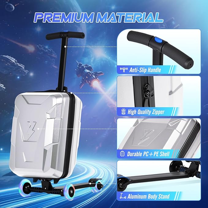 Scooter Suitcase for Kids & Adults, Foldable Carry On Travel Luggage, Hardside - Image 3
