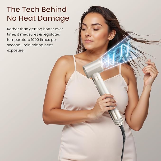 MESCOMB 5-in-1 Hot Air Styler Kit – 110,000 RPM Fast-Drying Dryer, Auto-Wrap Curlers, Straightening & Volumizing Brushes All-in-One (Champagne White)