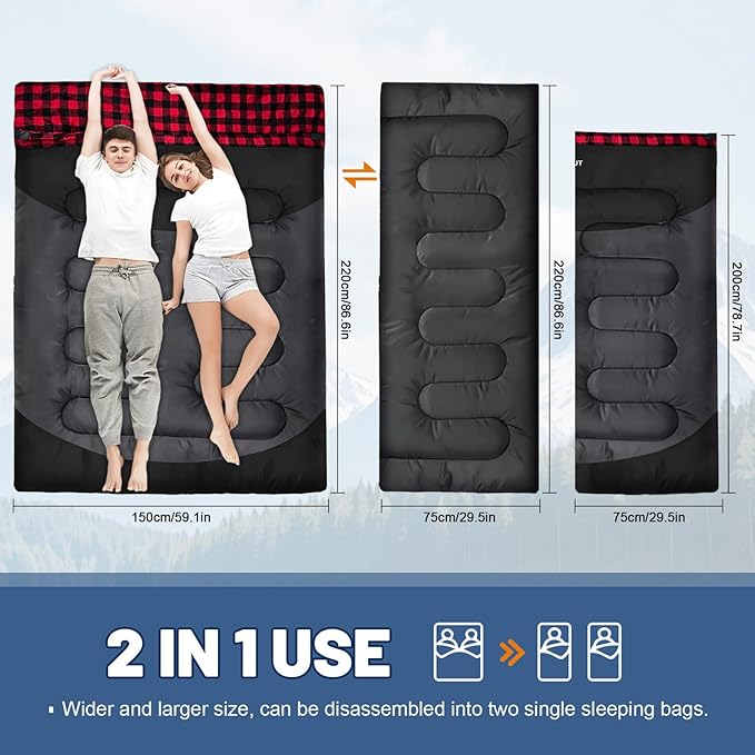 Double Sleeping Bag for Adults Machine Washable 2 Person Camping Sleeping Bag - Image 5