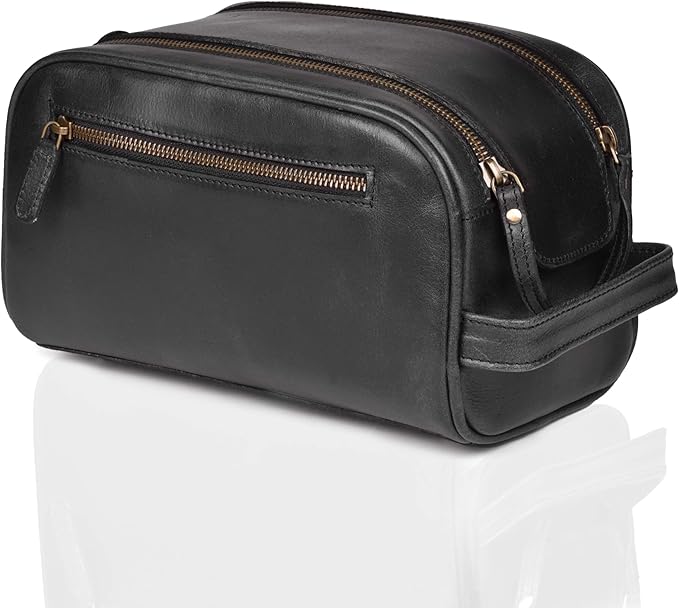 LEATHER VILLAGE Premium Leather Toiletry Travel Pouch by LeatherVillage