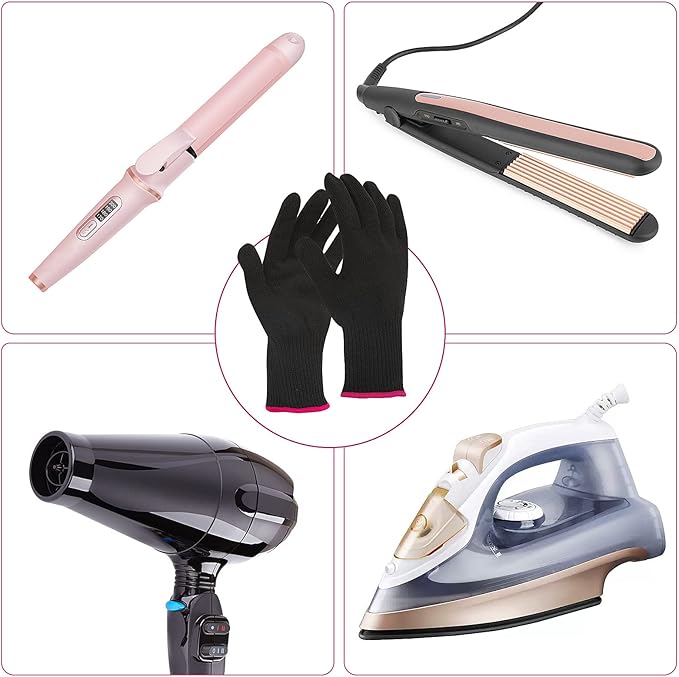 2 Pair Heat Resistant Gloves for Hair Styling Professional Hot Hand Gloves Heat Protection Flat Iron Gloves Pink Edge Heat Press Sublimation Gloves for Women Curling Wand Styling Tool
