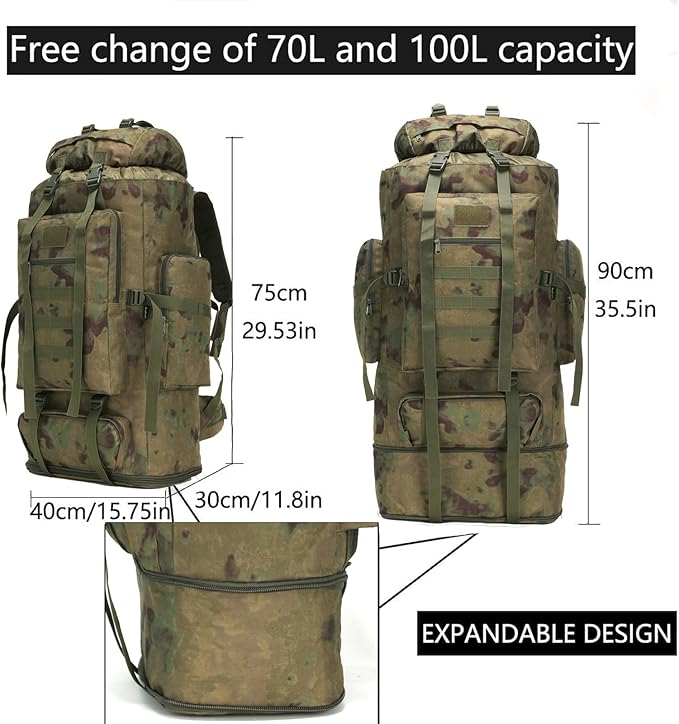 Hiking Backpack for Men 70L/100L Camping Backpack Military Rucksack Molle 3 - Image 2