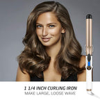 Hoson 1 1/4 Inch Curling Iron Dual Voltage, Ceramic Long Barrel 1.25 Inch Hair Curling Iron for Long Hair, LCD Display with 9 Heat Setting(225°F-450°F for All Hair Types, Glove Include)