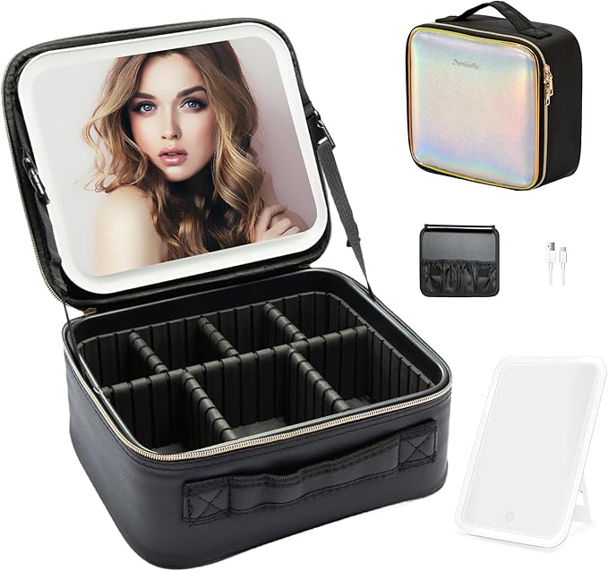 Travel Makeup Bag with LED Mirror – Waterproof Cosmetic Train Case with by ZhenGuiRu