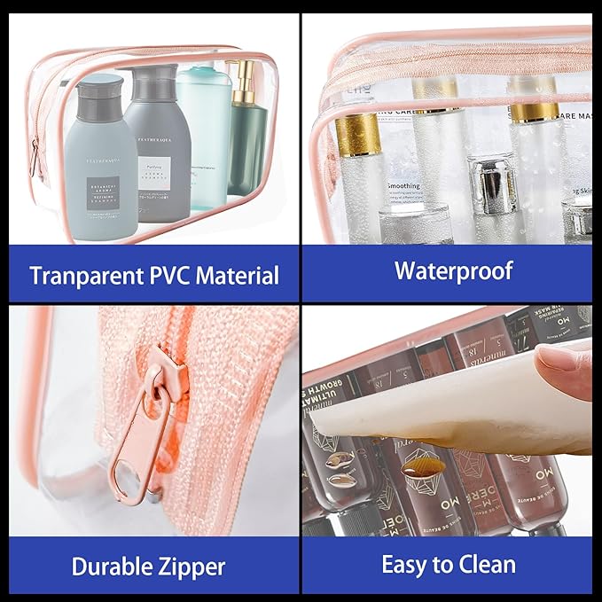 16 Pieces Clear Cosmetic Bags, Large Transparent Makeup Bags, TSA Approved - Image 4