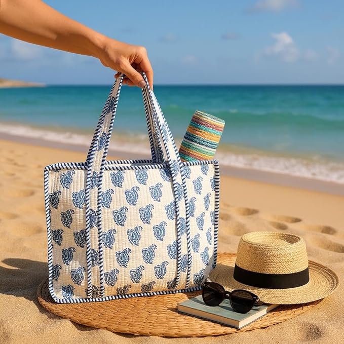 Cotton Quilted Tote Bag for Women – Large Beach & Travel Tote - Image 7