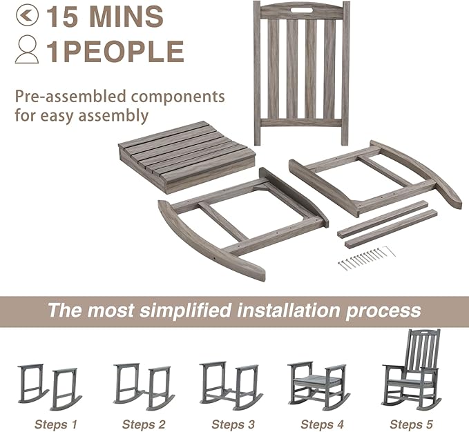 Psilvam Outdoor Rocking Chair, Poly Lumber Oversized Rocking Chair - Image 6