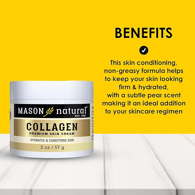 MASON NATURAL Collagen Premium Skin Cream, Women’s Anti,Aging Face & Body Daily Moisturizer for Hydration & Firmness, Pear Scent, 4 oz
