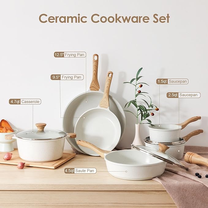 SENSARTE Nonstick Ceramic Cookware Set 16-Piece, Healthy Pots and Pans Set - Image 8
