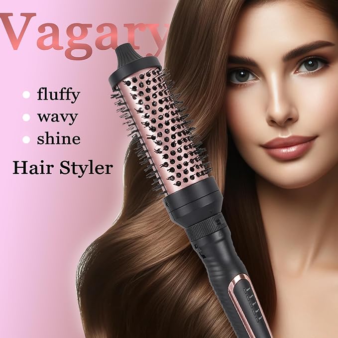 VAGARY 3 in 1 Thermal Brush Set, Heated Round for Blowout Look, Dual Voltage Curling Iron Brush, Ceramic Tourmaline, 3 Detachable Combs, 5 Temperature Settings
