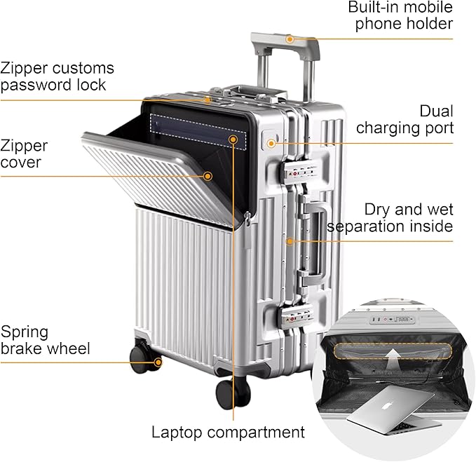 Hard Shell Luggage 20 Inch Travel Suitcase, ABS Aluminum Frame, Lightweight - Image 2