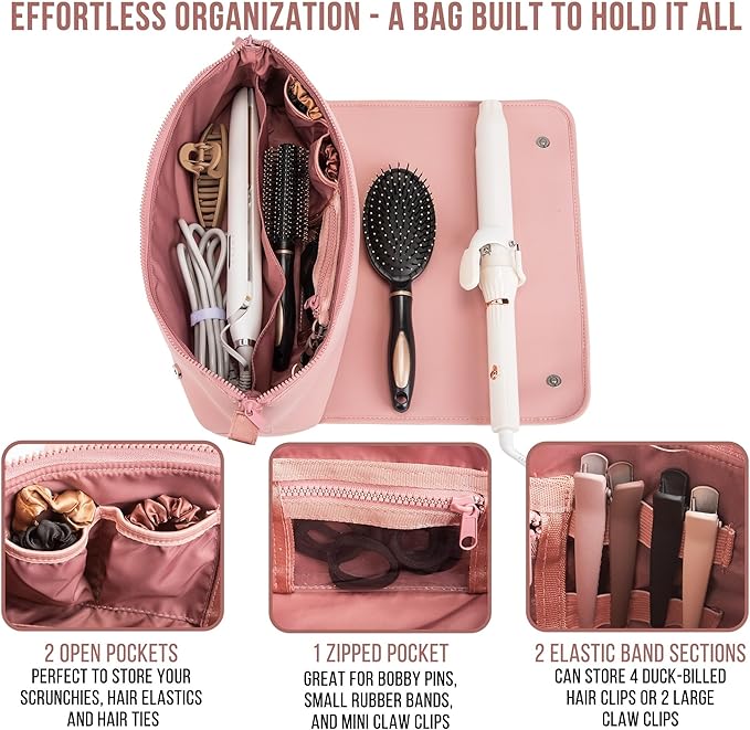 BAREFOOT CARIBOU Hair Tools Travel Bag and Heat Resistant Mat for Flat Irons, Straighteners, Curling Iron, and Haircare Accessories, 2-in-1 design, with Interior Pockets, Portable Organizer