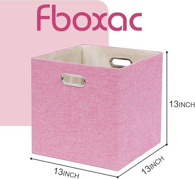 Pink Cube Storage Organizer Bins 13x13x13 Inch, 4 Pack Collapsible Organization - Image 2
