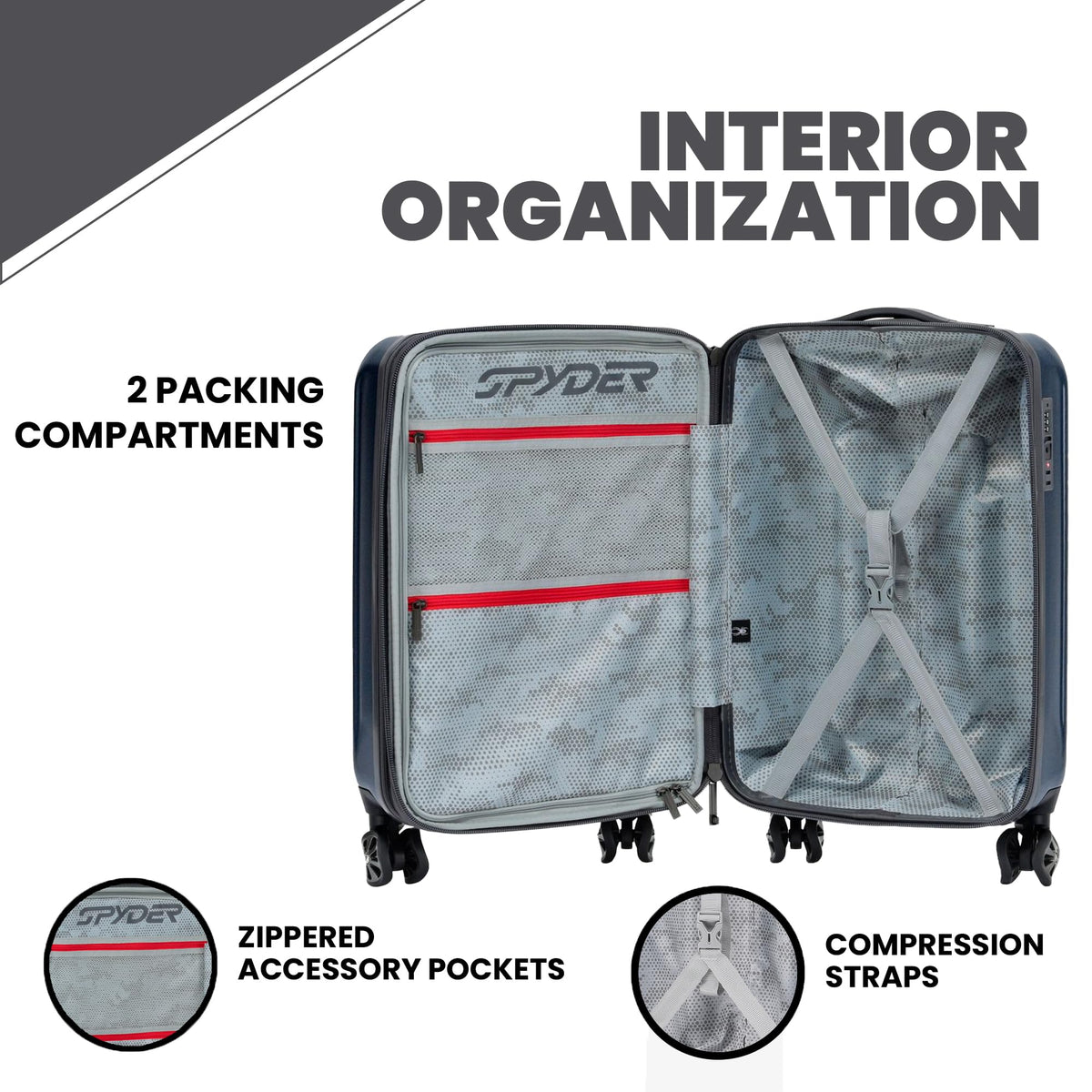 Rails 3 Piece Luggage Set with 360° Spinner Wheels (Carbon Blue / 3-Piece Set)