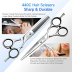 Fenice Peak 5.5'' Hair Cutting Scissors Set, Professional 440C Stainless Steel Barber Shears Kit with Cutting & Thinning Scissors, 9 PCS Hairdressing Tools for Men Women Salon Home Use