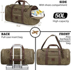 50L Duffle Bag for Men, Nomad Waxed Canvas Travel Duffel Bag Vintage Genuine - Image 3