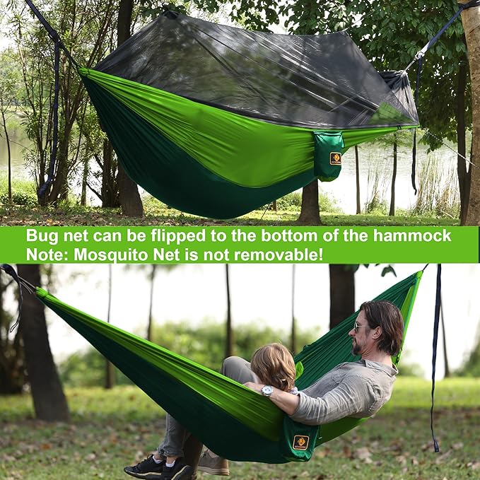 Camping Hammock with Net, Travel Portable Lightweight Hammocks with Tree Straps - Image 3